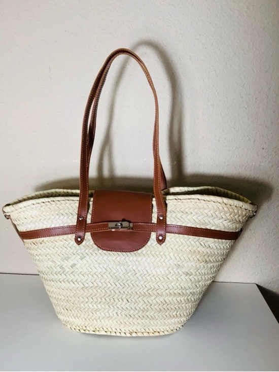 Handbags - Moroccan Handmade straw french baskets with removable leather straps -Size Large